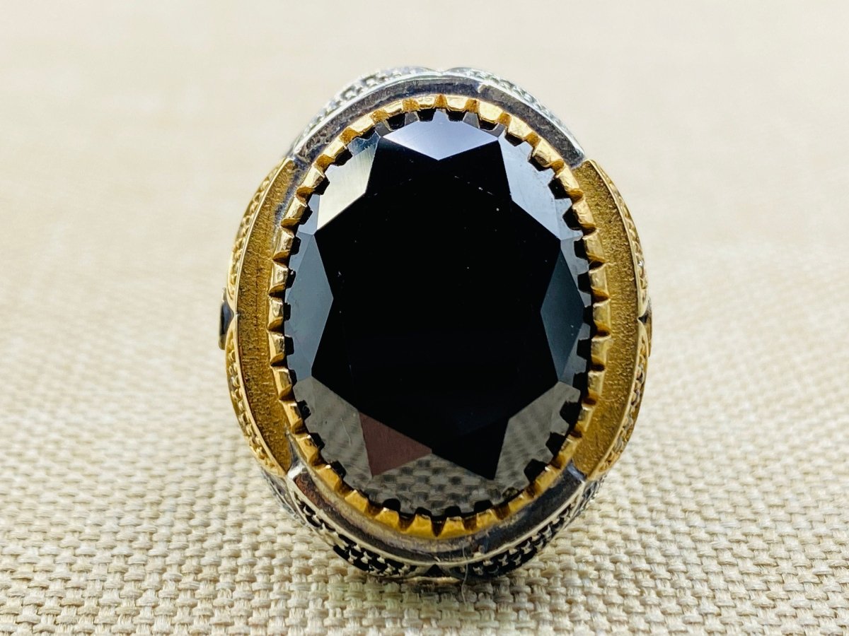 Men's Onyx Stone Black 925 Sterling Silver Ring