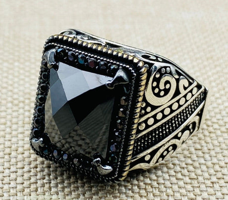 Men's Onyx Stone Black 925 Sterling Silver Ring