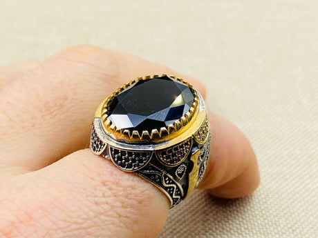 Men's Onyx Stone Black 925 Sterling Silver Ring