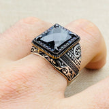 Men's Onyx Stone Black 925 Sterling Silver Ring