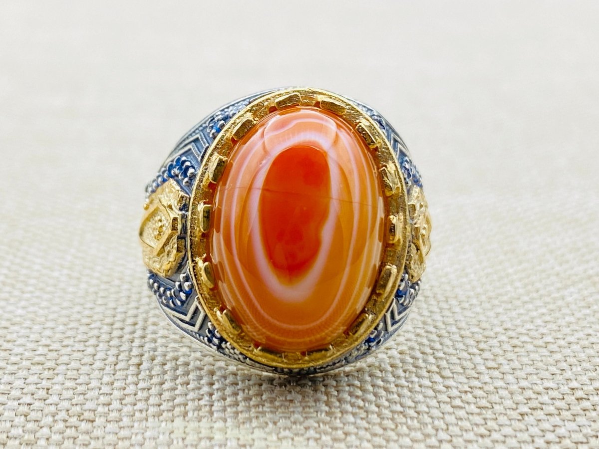 Men's Orange Agate Stone Ring - TryAladdin