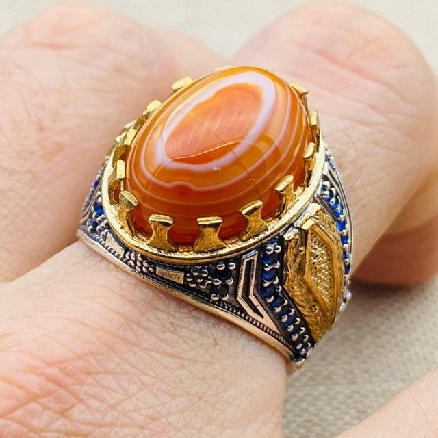 Men's Orange Agate Stone Ring TryAladdin