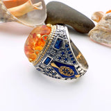 Men's Orange Amber Silver Ring