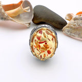 Men's Orange Amber Silver Ring