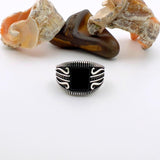 Men's Ottoman Style Black Onyx Square Silver Ring - TryAladdin