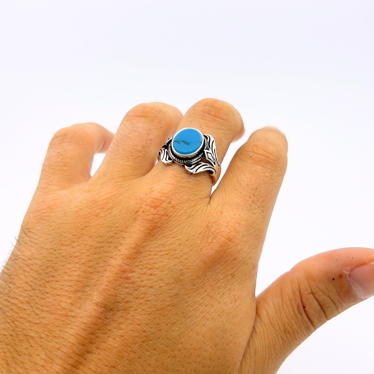 Men's Ottoman Style Blue Zircon 925 Sterling Silver Ring | Handmade Gift for Him - TryAladdin