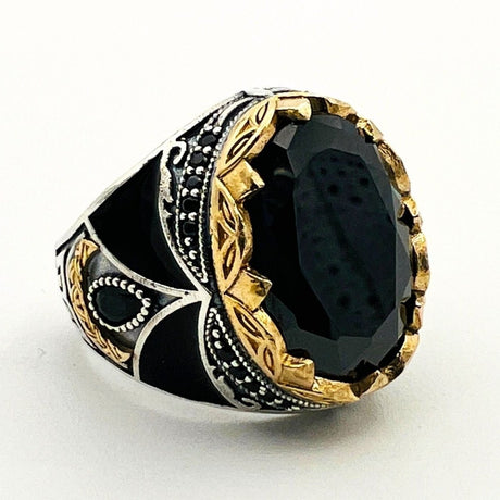 Men's Oval Onyx Silver Ring