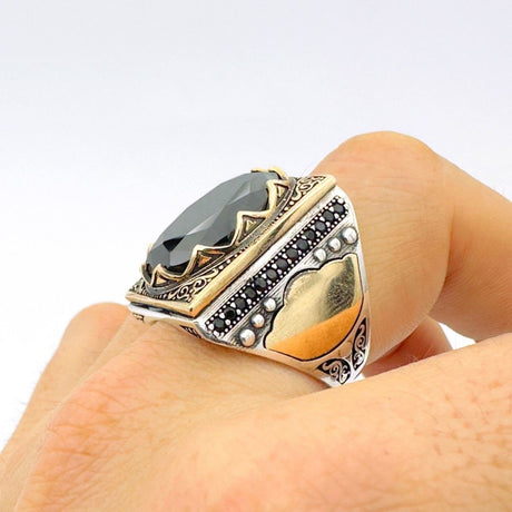 Men's Oval Onyx Silver Ring