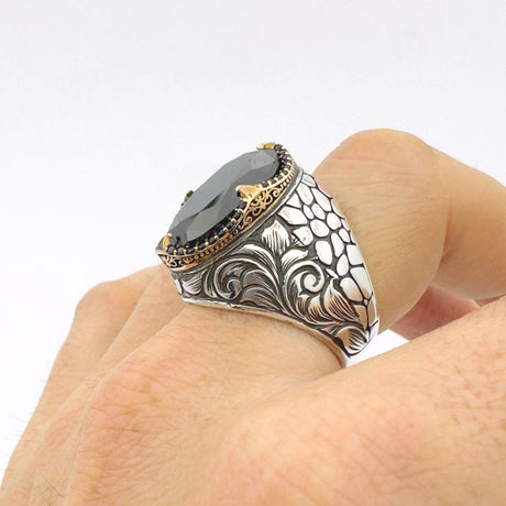 Men's Oval Onyx Silver Ring