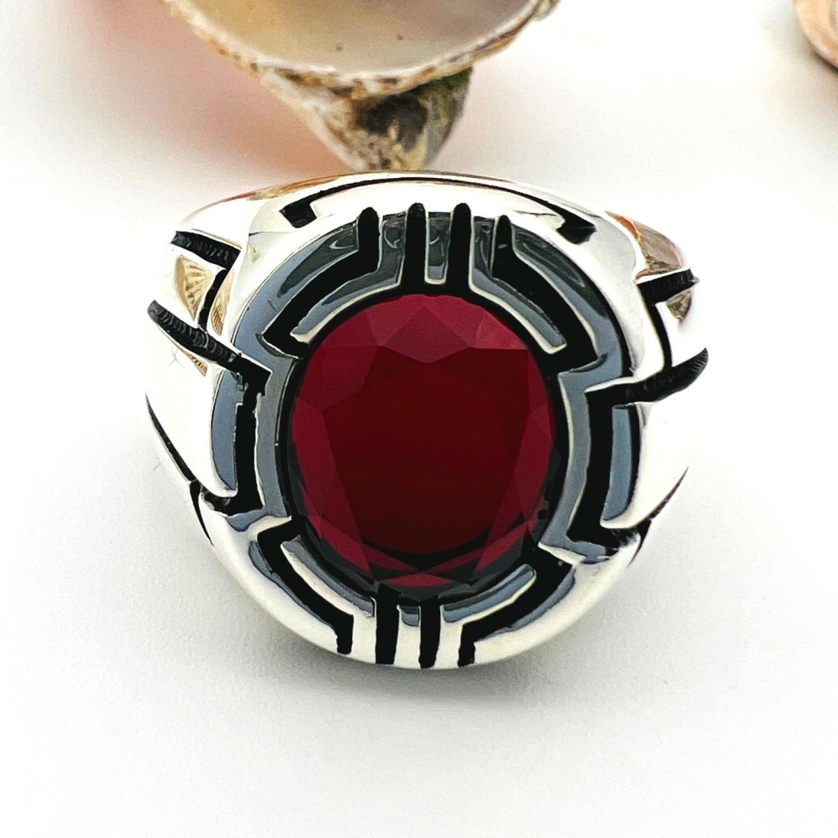 Men's Oval Red Ruby Stone Ring