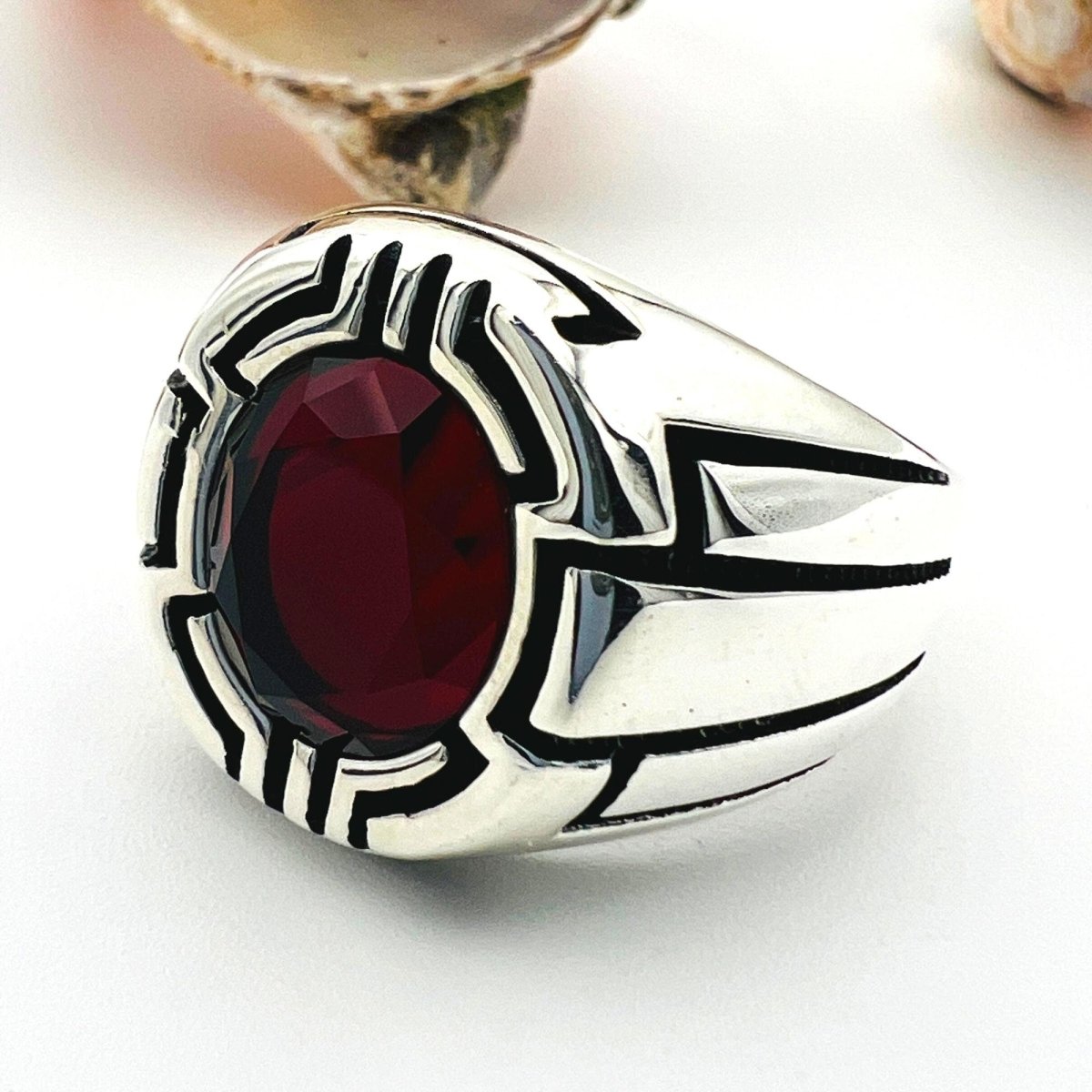 Men's Oval Red Ruby Stone Ring - TryAladdin