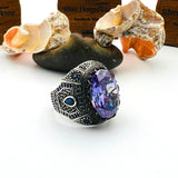 Men's Purple Amethyst Stone Turkish Silver Ring