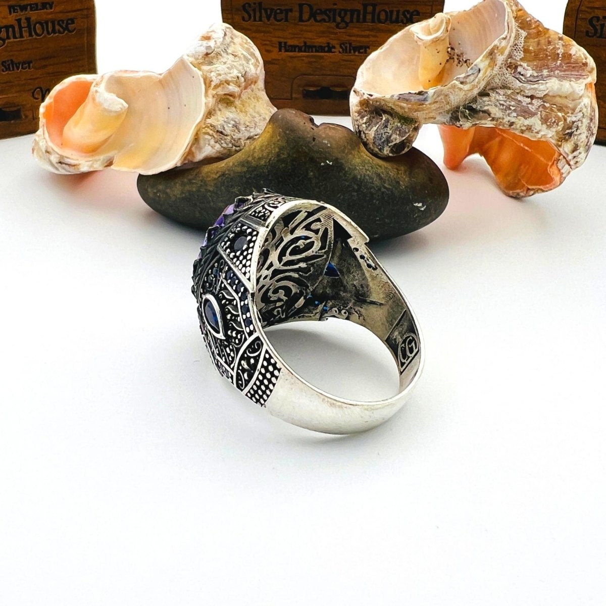 Men's Purple Amethyst Stone Turkish Silver Ring