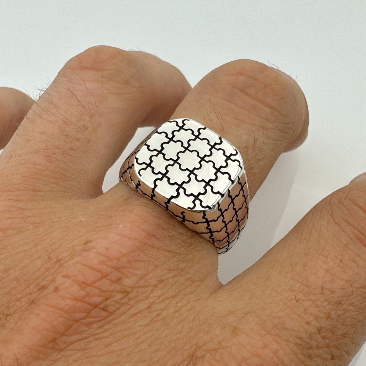 Men's Puzzle Design Silver Ring