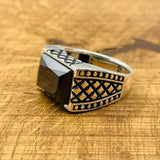 Men's Rectangle Black Onyx Stone Ring