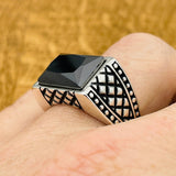 Men's Rectangle Black Onyx Stone Ring