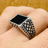 Men's Rectangle Black Onyx Stone Ring