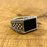 Men's Rectangle Black Onyx Stone Ring