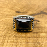 Men's Rectangle Black Onyx Stone Ring