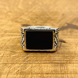 Men's Rectangle Black Onyx Stone Ring