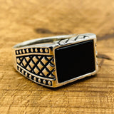 Men's Rectangle Black Onyx Stone Ring