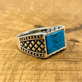 Men's Rectangle Blue Turquoise Stone Ring