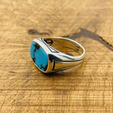 Men's Rectangle Blue Turquoise Stone Ring