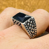 Men's Rectangle Dark Blue Sapphire Stone Ring