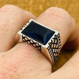 Men's Rectangle Dark Blue Sapphire Stone Ring