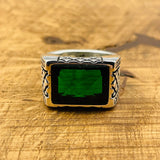 Men's Rectangle Green Zircon Stone Silver Ring