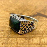 Men's Rectangle Green Zircon Stone Silver Ring