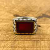 Men's Rectangle Red Agate Stone Ring