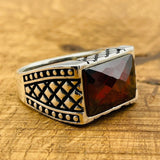 Men's Rectangle Red Zircon Stone Ring