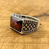 Men's Rectangle Red Zircon Stone Ring