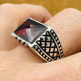 Men's Rectangle Red Zircon Stone Ring