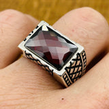 Men's Rectangle Red Zircon Stone Ring