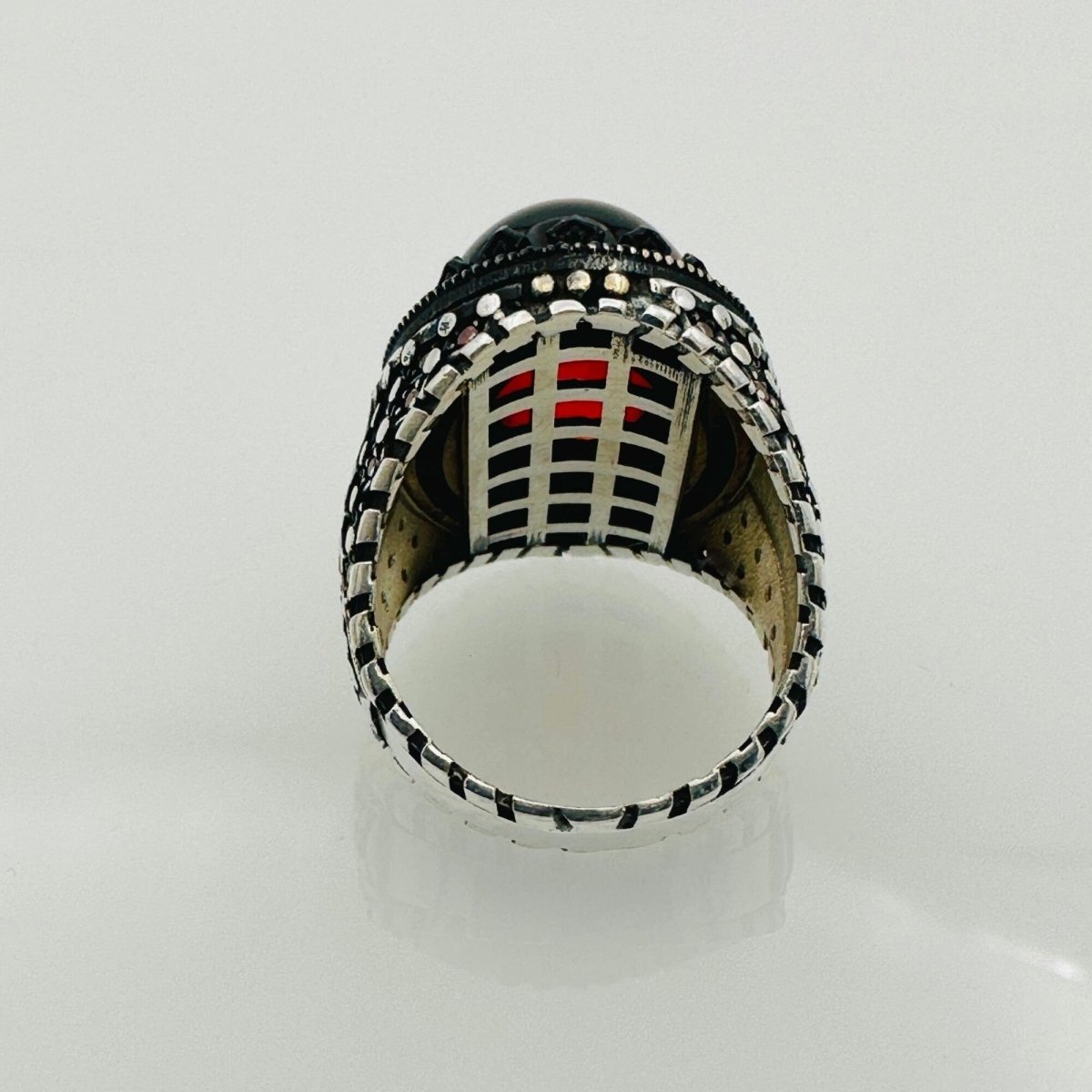 Men's Red Agate Gemstone Silver Ring - TryAladdin