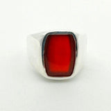 Men's Red Agate Gemstone Silver Ring