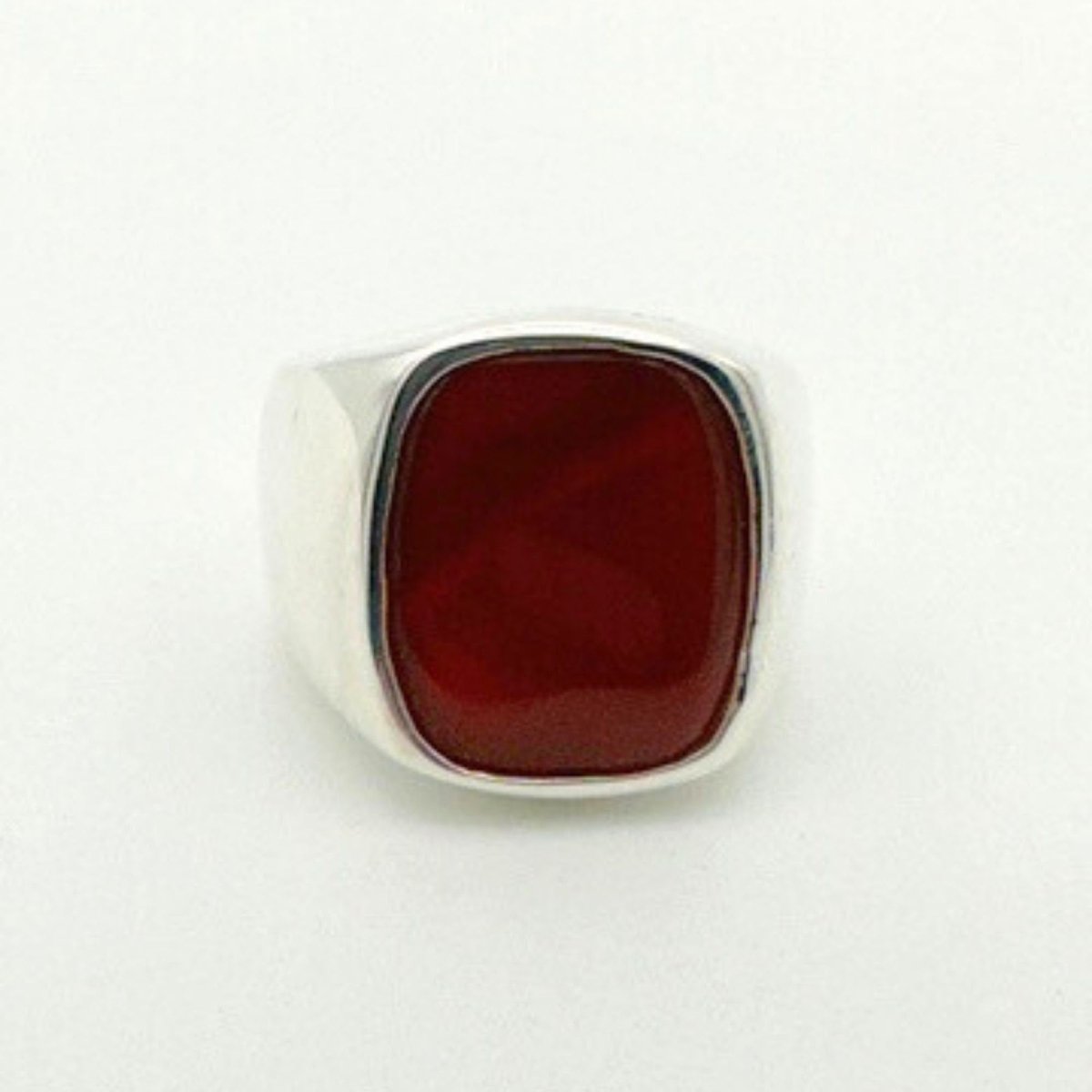 Men's Red Agate Gemstone Silver Ring