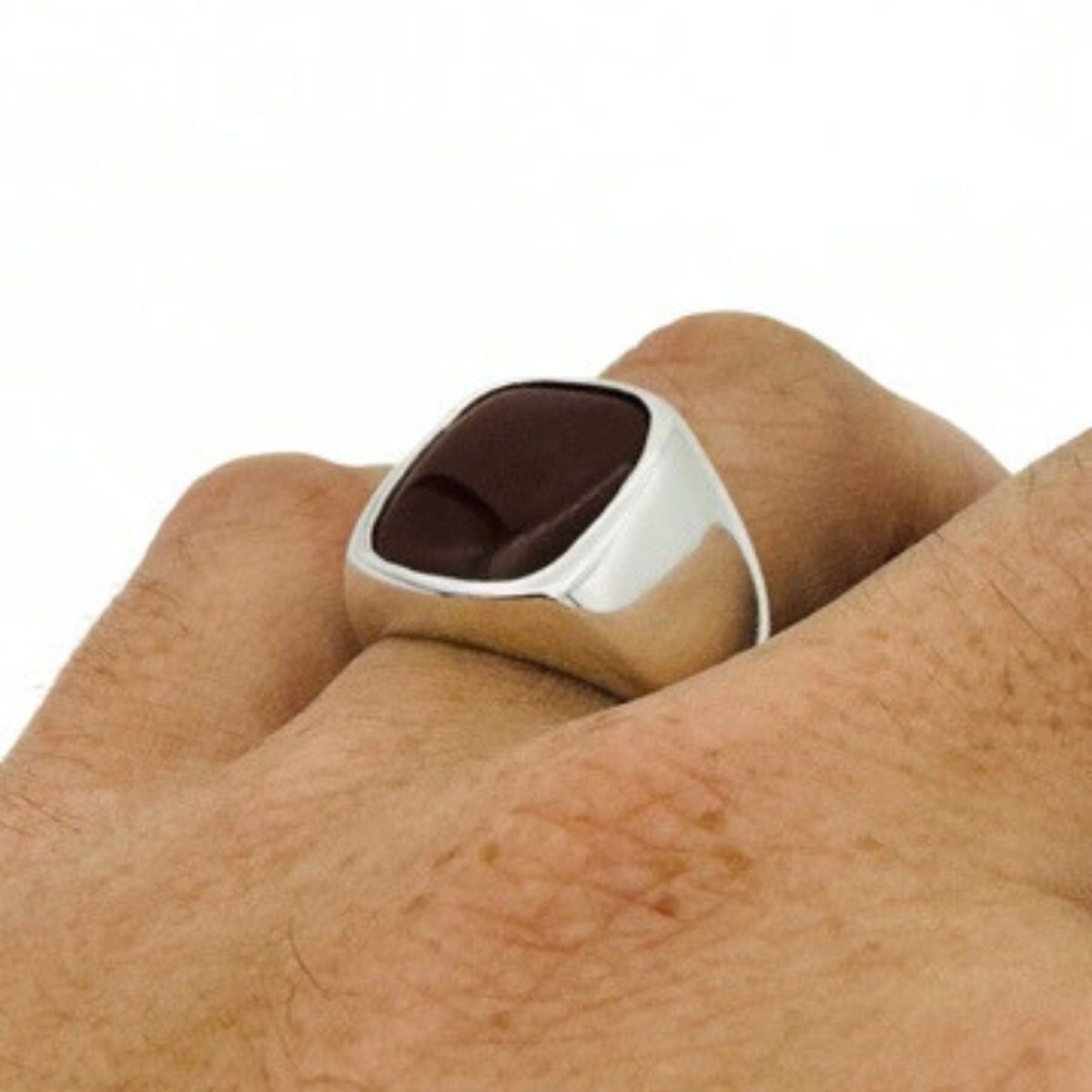 Men's Red Agate Gemstone Silver Ring - TryAladdin