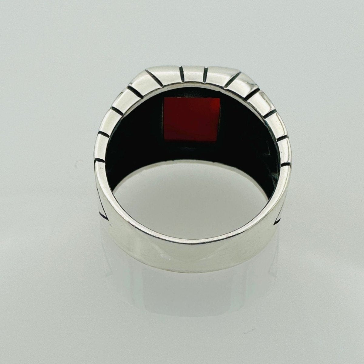 Men's Red Agate Gemstone Silver Ring