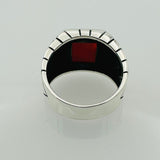 Men's Red Agate Gemstone Silver Ring