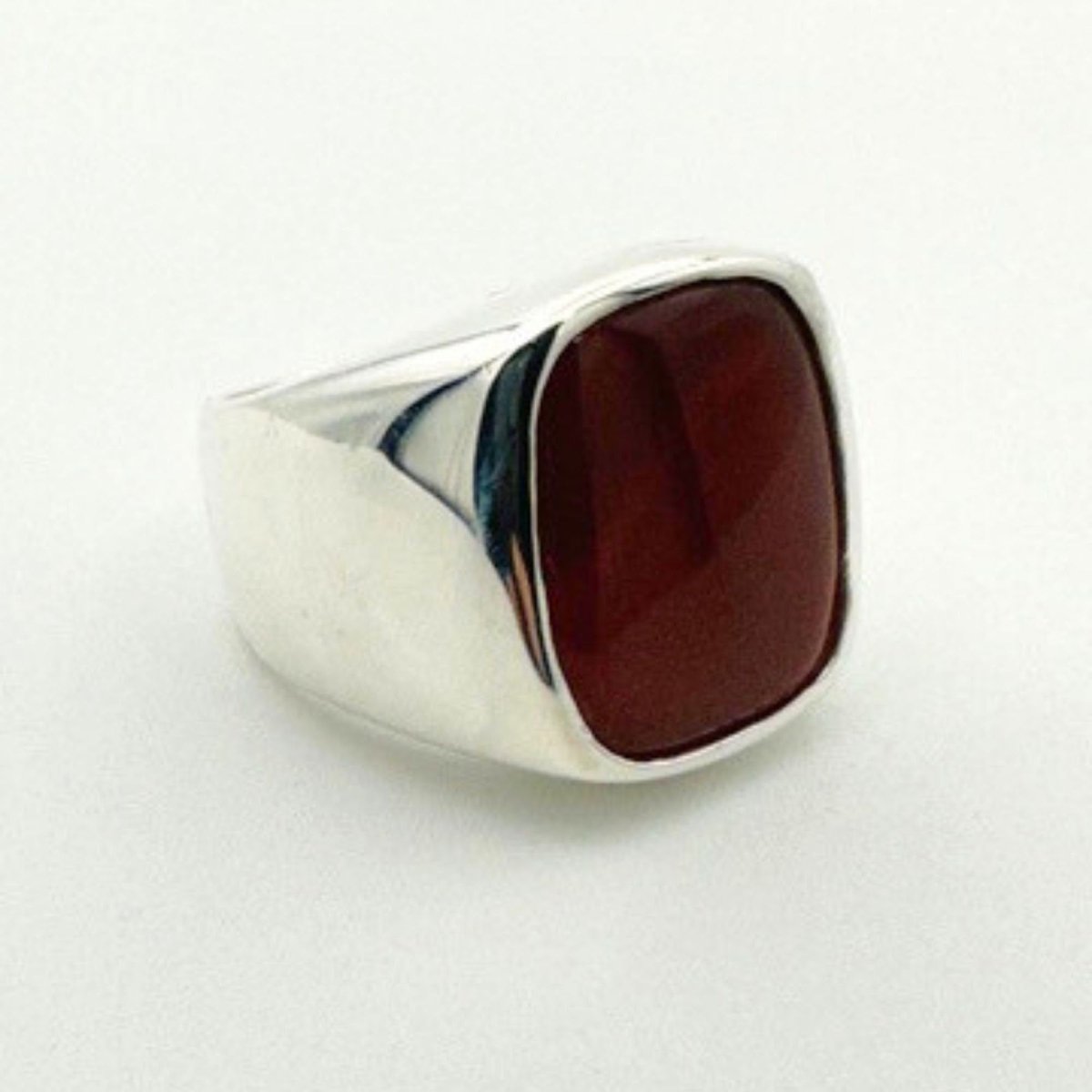 Men's Red Agate Gemstone Silver Ring