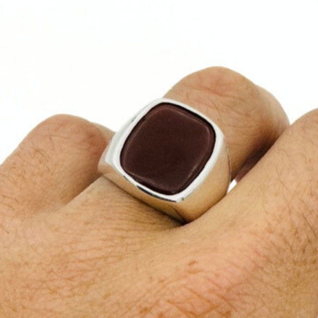 Men's Red Agate Gemstone Silver Ring