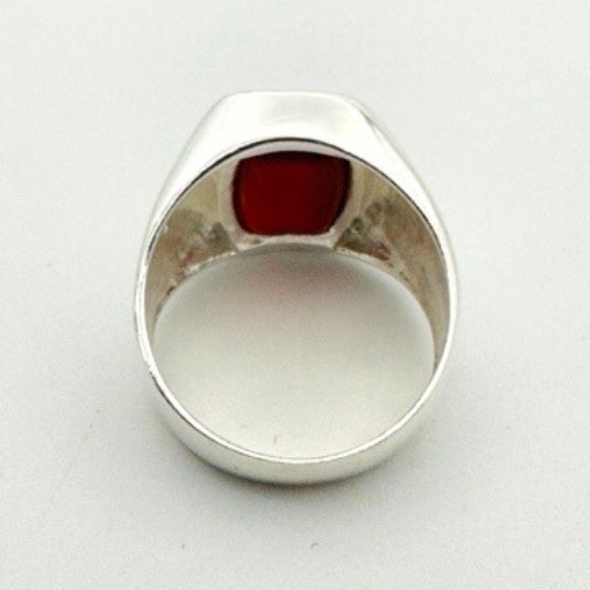 Men's Red Agate Gemstone Silver Ring