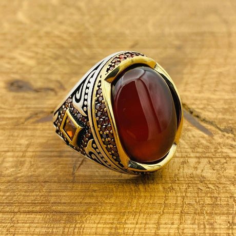 Men's Red Agate Ottoman Silver Ring