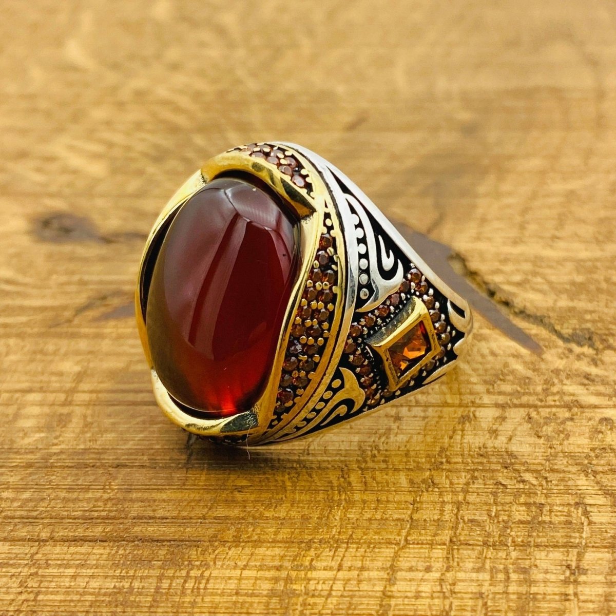 Men's Red Agate Ottoman Silver Ring