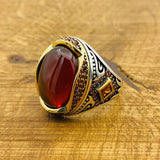 Men's Red Agate Ottoman Silver Ring