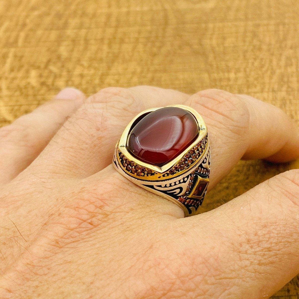 Men's Red Agate Ottoman Silver Ring