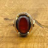 Men's Red Agate Ottoman Silver Ring